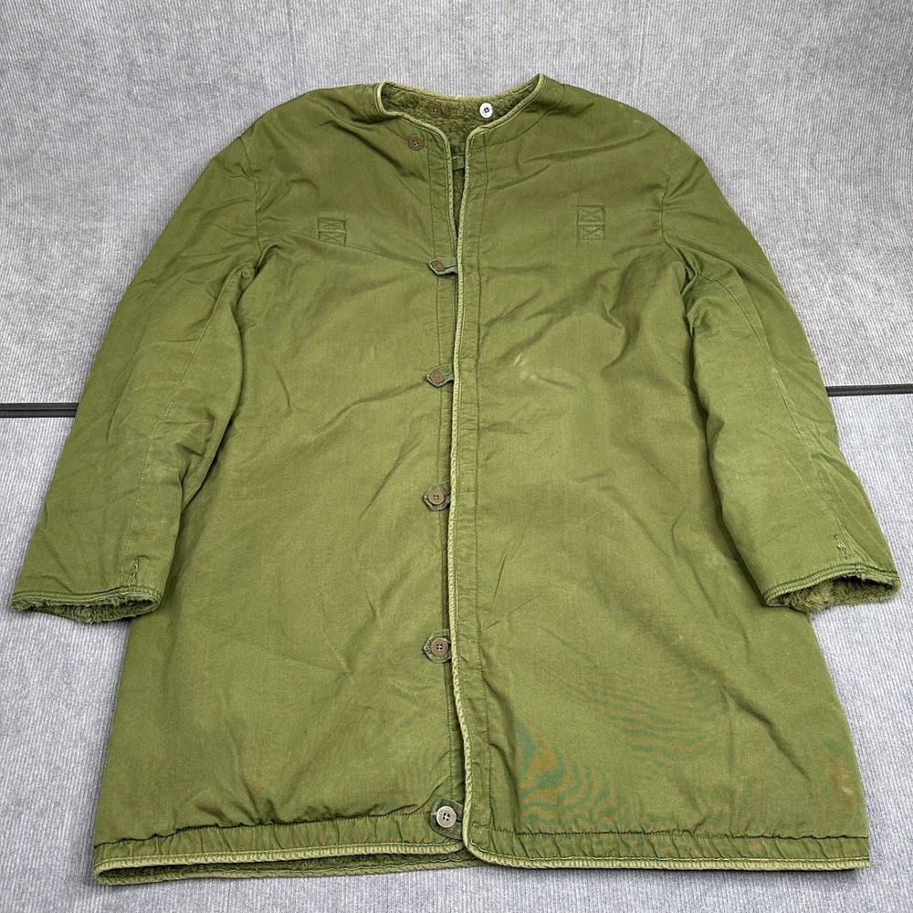Vintage Swedish Military C52 Field Coat Liner‎ Green Pile Lined C52 Large